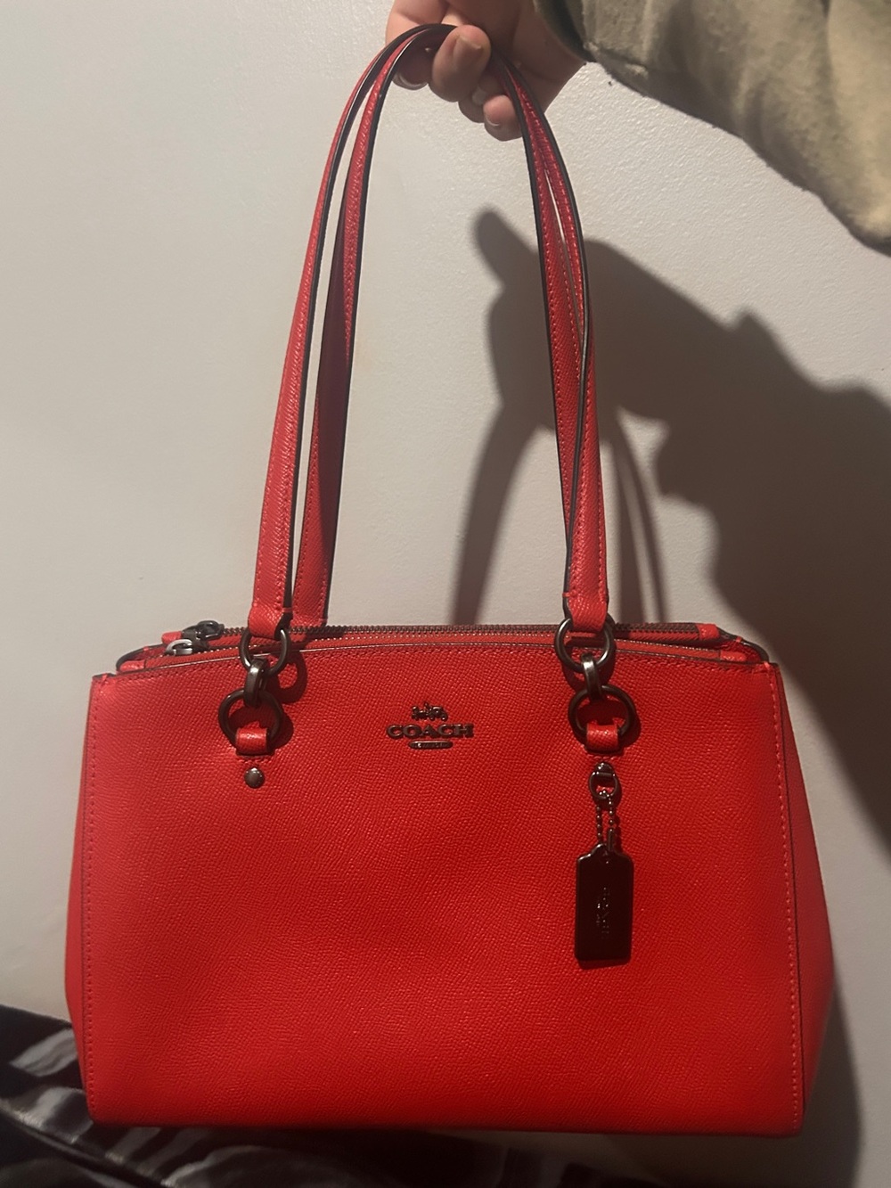 Coach Red Leather Satchel with Signature Charm